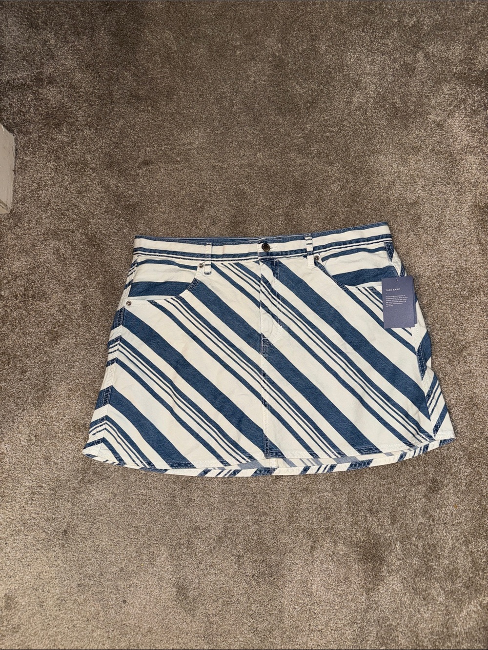 Universal Thread Blue and White Striped Denim Mini Skirt